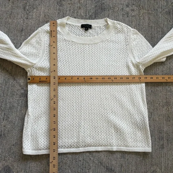 RAG & BONE White Crew Neck Sweater with Perforated/Open Knit Texture Trendy Chic - Picture 5 of 7